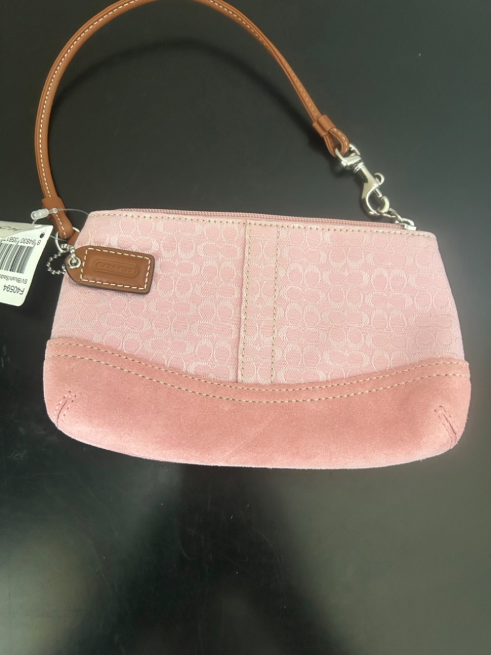 Coach Blush / Saddle Pink/Tan Suede Jacquard Canvas Wristlet. Vintage.NWT - Picture 5 of 15